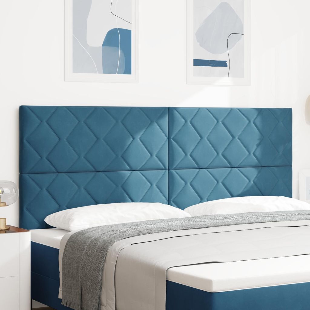 LED Kopfteil Diamantblockdesign Dunkelblau 200 cm Samt, Design Möbel Kopfteile Neu