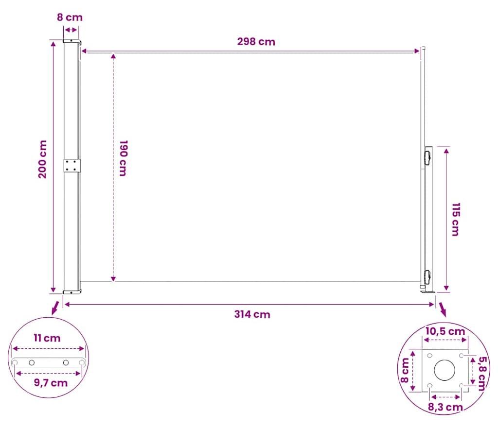 vidaXL, toldo lateral extensible, 200x314 cm, color negro Imagen del producto 