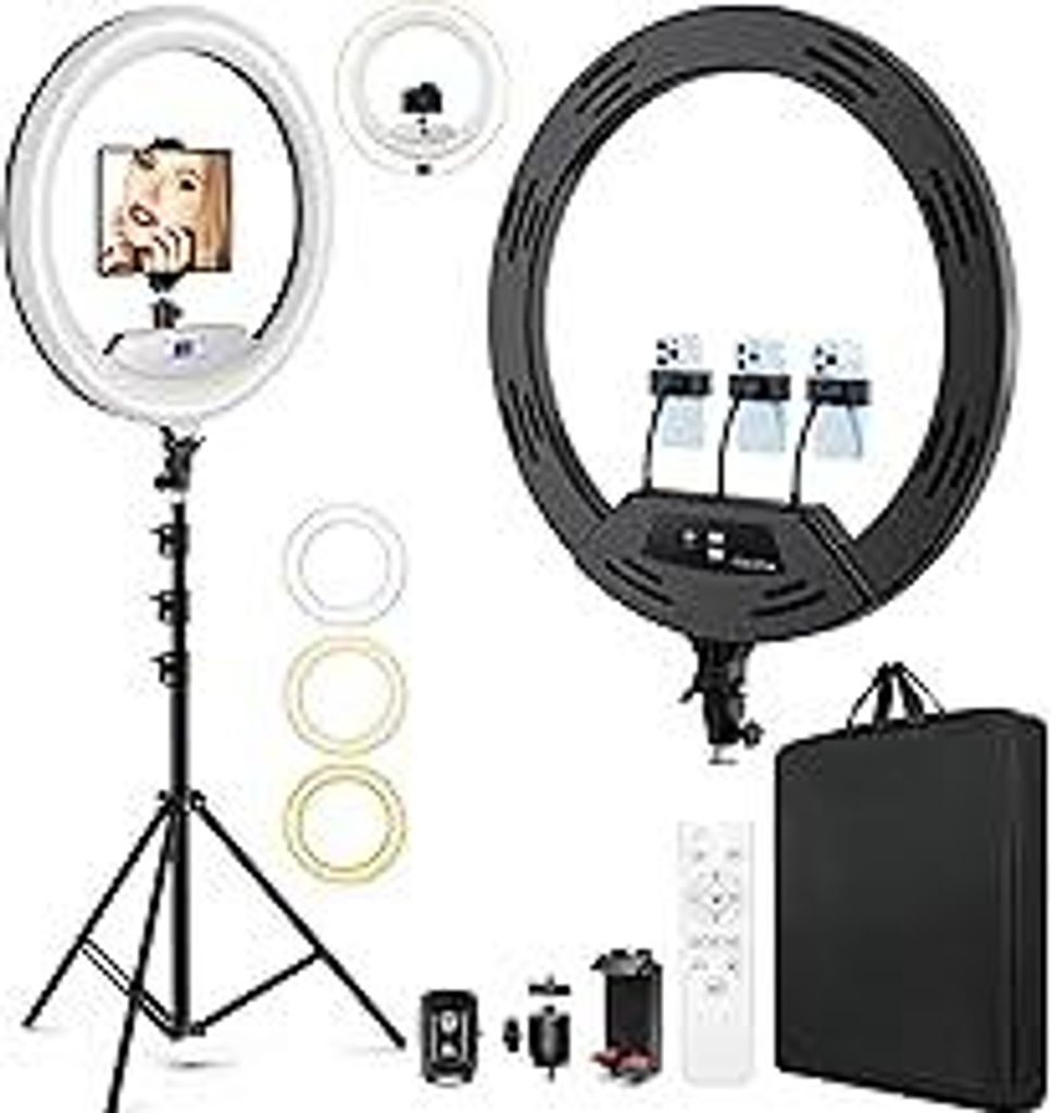 22-Zoll LED Ringlicht mit Stativ für iPhone/iPad, LCD-Display, 2600K-6500K Dimmbare, mit Bluetooth Fernbedienung - für YouTube TikTok Self Portr...