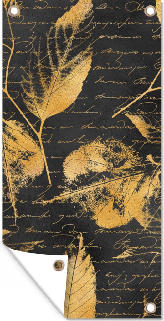 MuchoWow 40x80 cm Outdoor-Poster Gartendeko Sichtschutz Garten Poster für den Garten Gold - Blätter - Schwarz