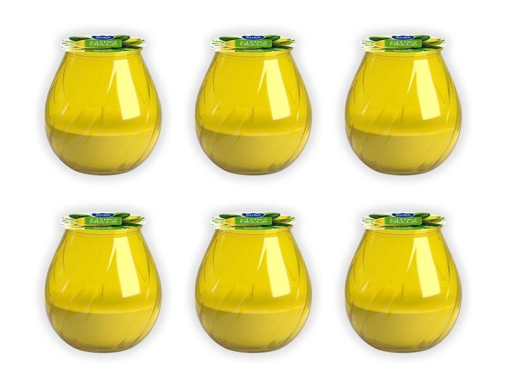 6er Set Citronella Duftkerzen im Glas Gelbe Windlichter für den Außenbereich