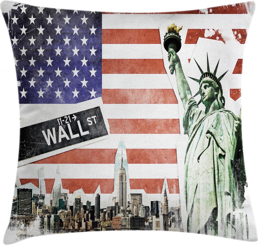ABAKUHAUS Amerikanische Flagge Kissenbezug, New York, Klöppelkissenhüllen mit Beidseitigen Druck Farbfest Waschbar und Reißverschluß, 60 x 60 c...