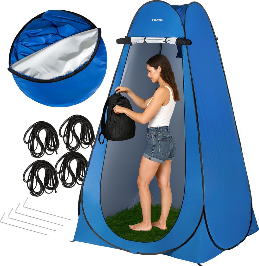 Outtec Camping Pop-up Duschzelt, Toilettenzelt, Tragbares Umkleidezelt, WC-Zelt - 118x118x190 cm - inkl. Tragetasche - für Outdoor, Strand, Camping