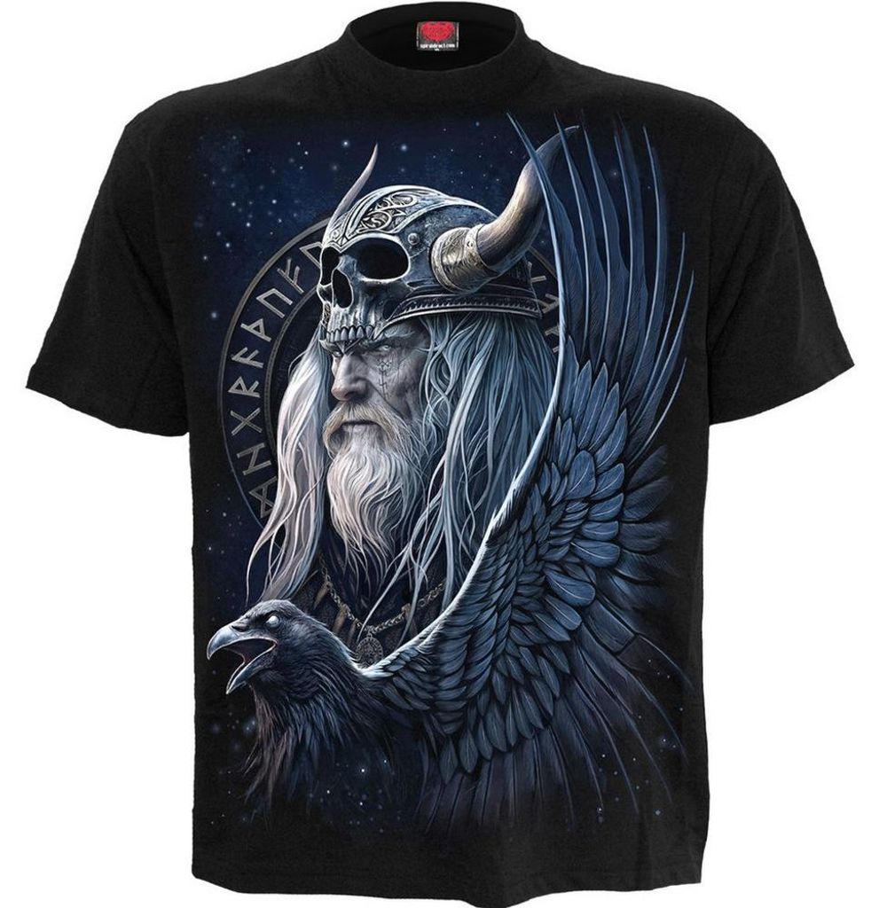 Spiral Direct - "Odin ́s Warrior" T-Shirt für Herren/Damen Uni, Rückseitiger Aufdruck RO16153 (XL) (Schwarz)