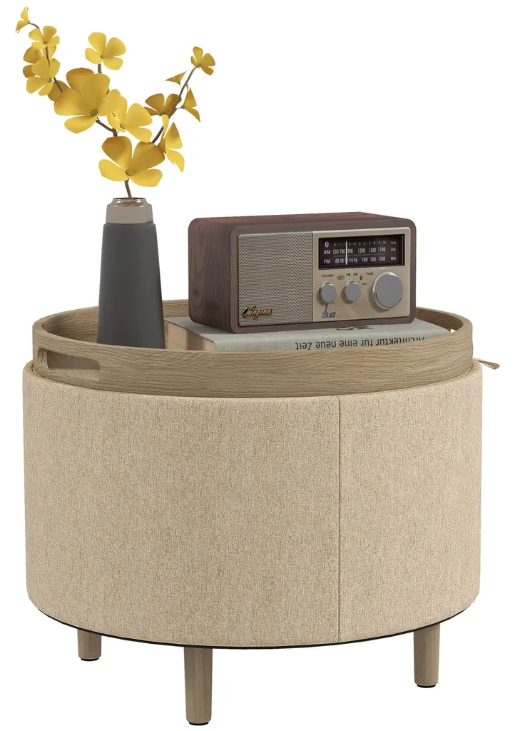 Pouf de rangement rond beige : fini le désordre avec ce meuble 3 en 1