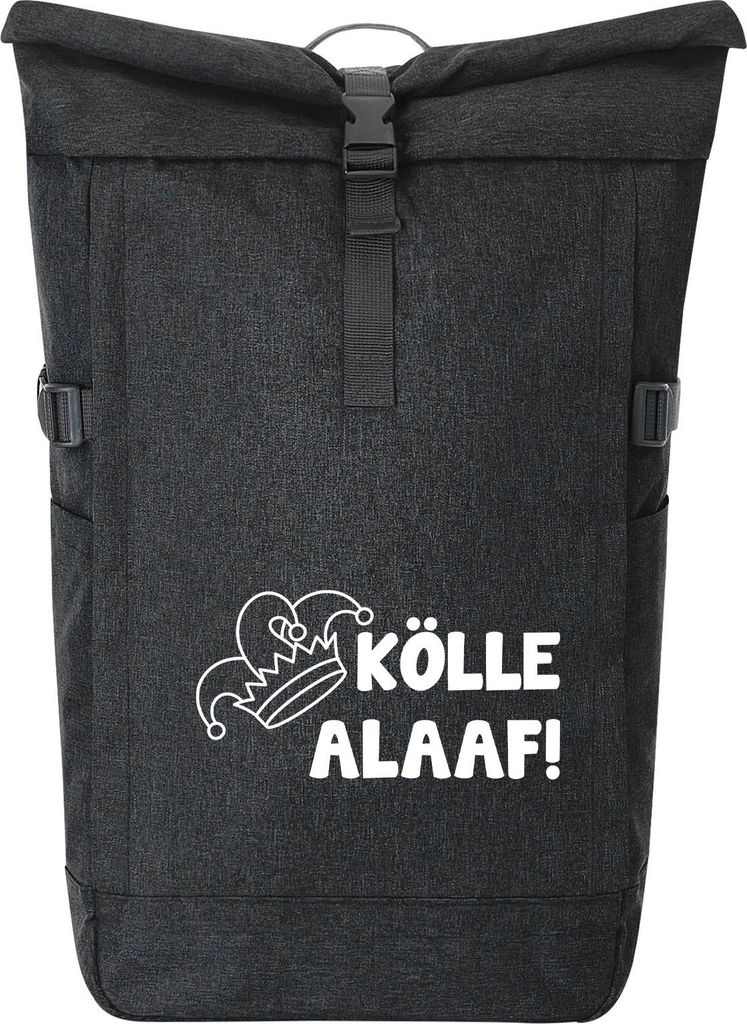 Huuraa Kurierrucksack Kölle Alaaf Narrenkappe 30-44 Liter Black Melange Fairtrade Rolltop Rucksack Geschenkidee