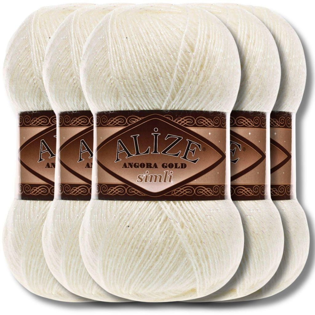 Alize 5x 100g Angora Gold Simli Wolle mit Glitzer, Uni, Produktbild 