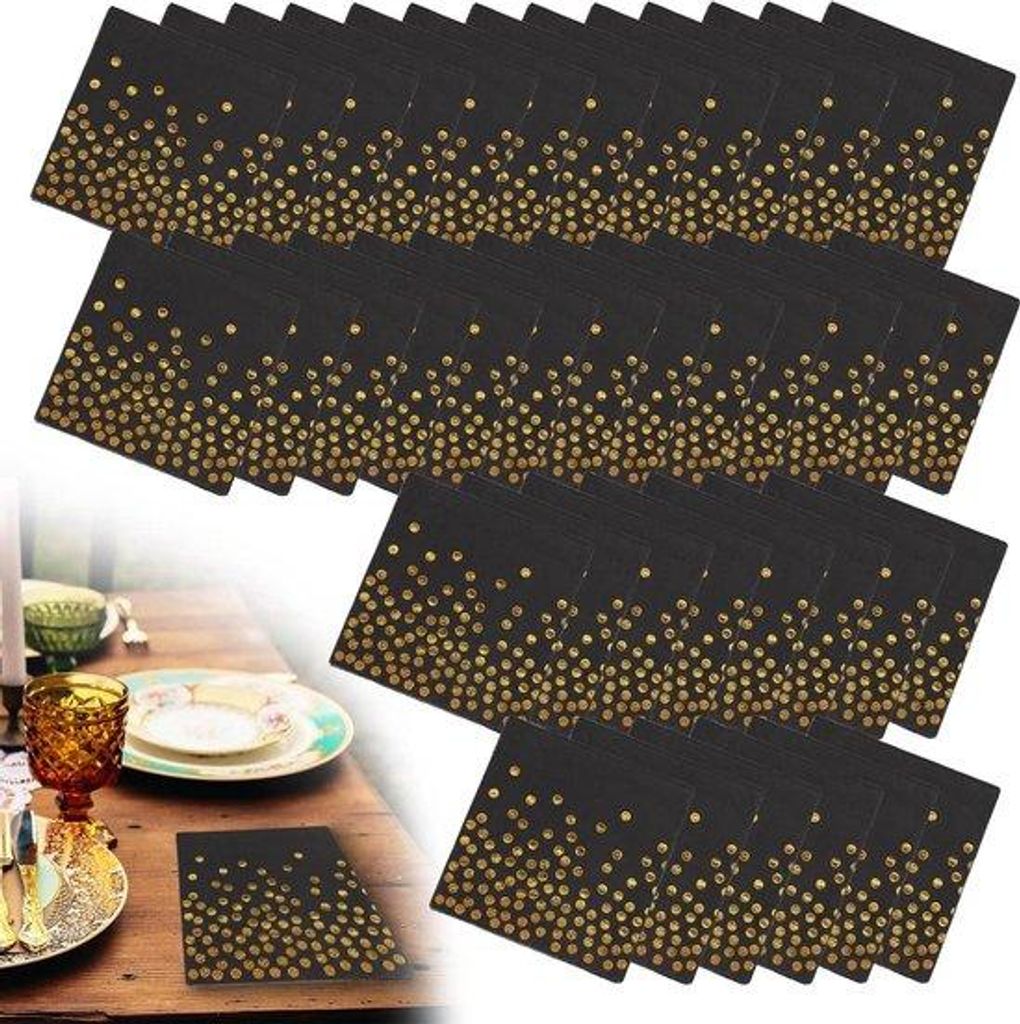 Schwarze Papierservietten mit Goldflecken 33x33cm Feinstoff