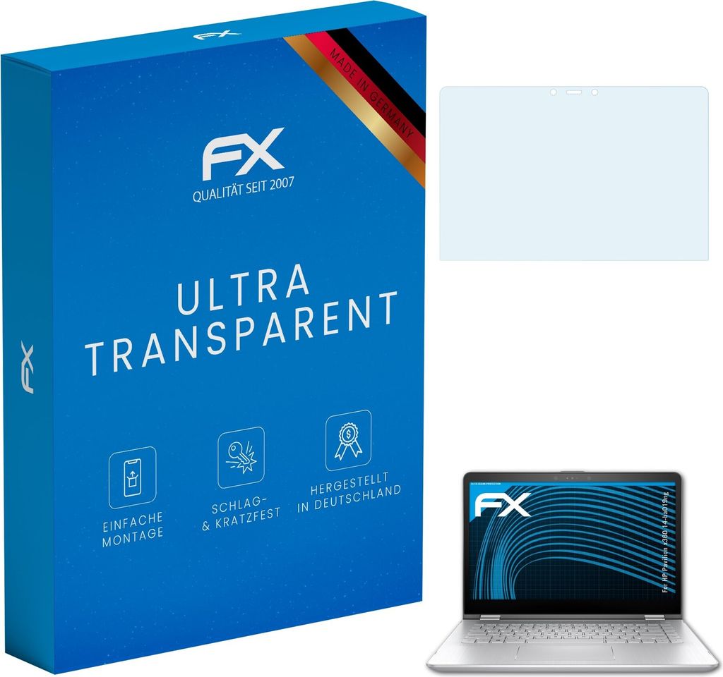 atFoliX FX-Clear 2x Schutzfolie kompatibel mit HP Pavilion x360 14-ba019ng Displayschutzfolie