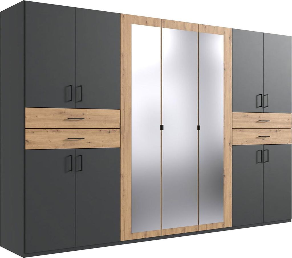 Kleiderschrank Taiga Drehtürenschrank mit Spiegel Ausführung wählbarGraphit / Artisan Eiche
