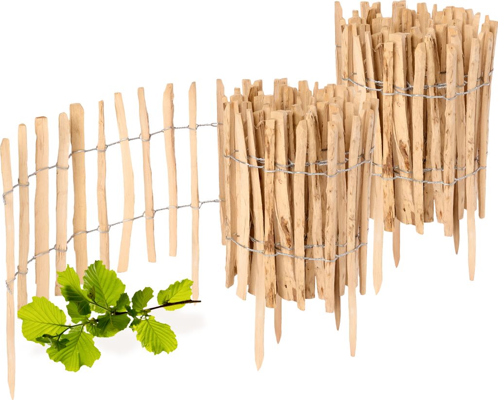 Gartenzaun zum Stecken aus Haselnüsse Zaun Garten Staketenzaun Beeteinfassung Holz GD-0156 (2 Stück, 35 cm x 500 cm)