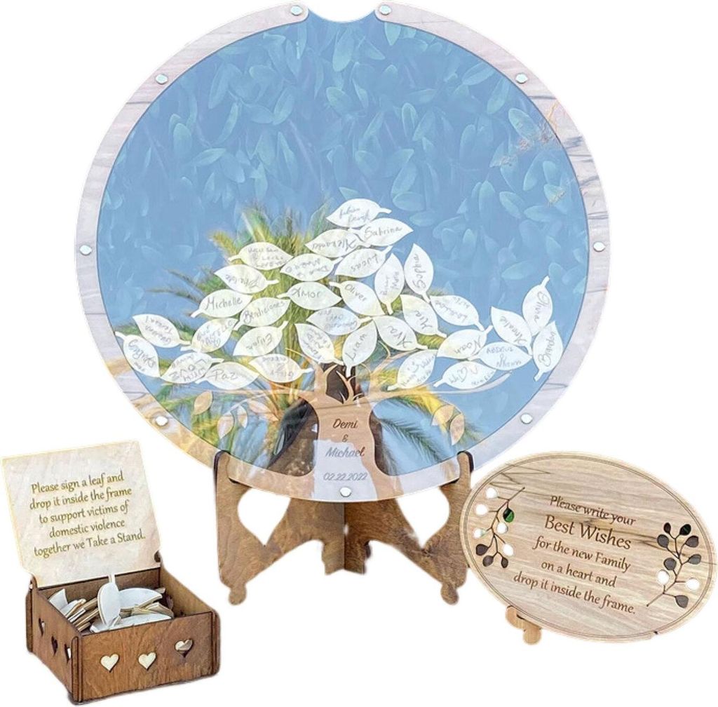 1 Set Gästebuch für Hochzeiten – Bedeutungsvolle Alternative: Segensbox aus Holz mit Baum und Blättern – Partyzubehör A