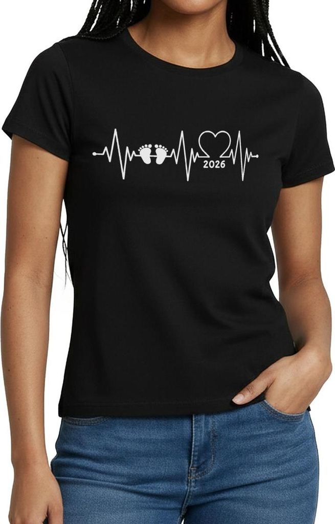 Spreadshirt Baby 2026 EKG Herzschlag Frauen T-Shirt, S, Schwarz