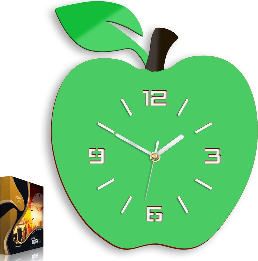 Wanduhr, Grüne Apfel, Quarzuhr, Stilvoll, Modern Design