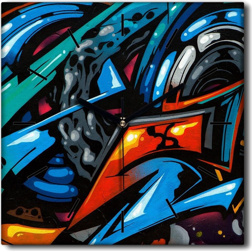 Coloray Uhr auf Leinwand 30x30 cm Wand Uhr Dekoration Wohnzimmer Segeltuch schwarze Hände -Kunst-Kunstgraffiti.