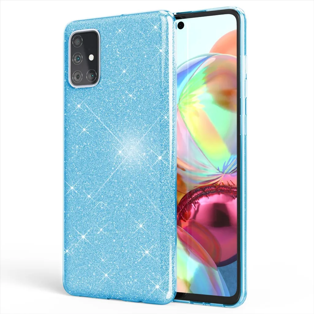 NALIA Glitter Custodia per Samsung Galaxy A51, Custodia in Silicone Bling Blue