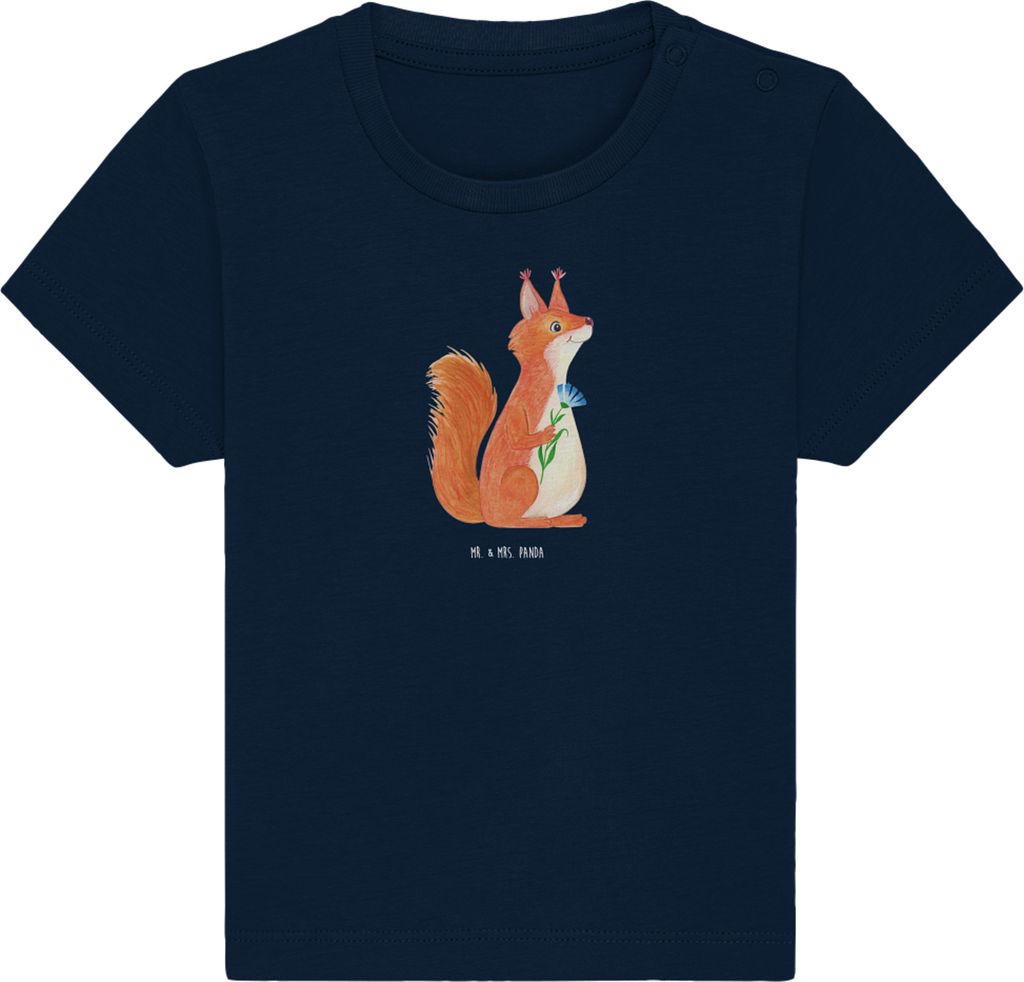 Mr. & Mrs. Panda T-Shirt Eichhörnchen Blume 12. - 18. Monat - French Navy - Geschenk, Motivation Sprüche, Babyshirt, Spaß, Organic Baby Shirt, T...