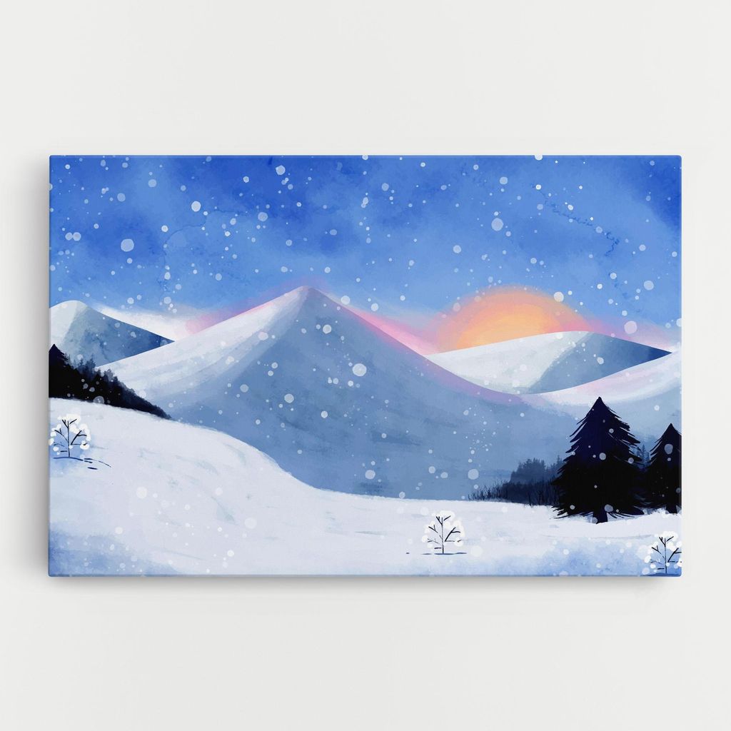 ARTHUB Leinwandbild 40x60 cm, Mountain Snow Art | Wohnzimmerdekoration, Hängende Bilder, Wanddekoration, Heimdekoration, Landschaften, Winter