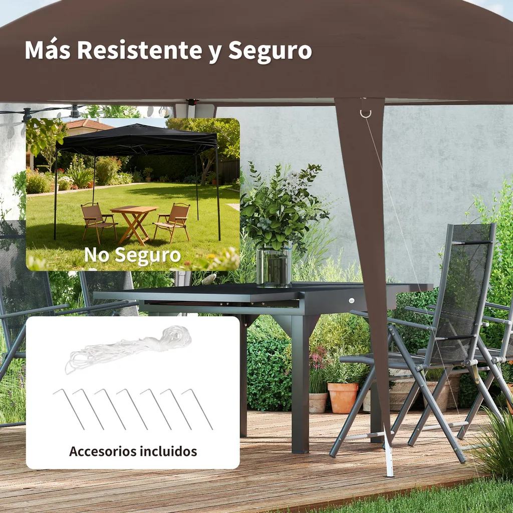 Pavillon de Jardin Chocolat à Hauteur Réglable avec Tissu Imperméable - 5