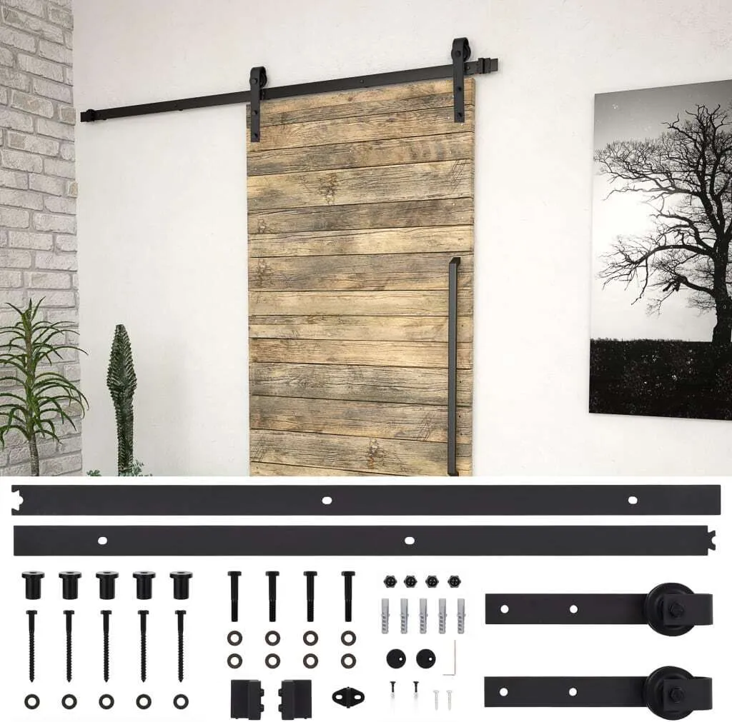 Système de rail pour porte coulissante SKIEN 183 cm en acier noir robuste