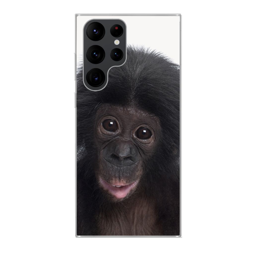 MuchoWow Handyhülle Schutzhülle Hülle für Samsung Galaxy S22 Ultra Affe - Schimpanse - Porträt - Kinder - Jungen - Mädchen Silikon Softcase...