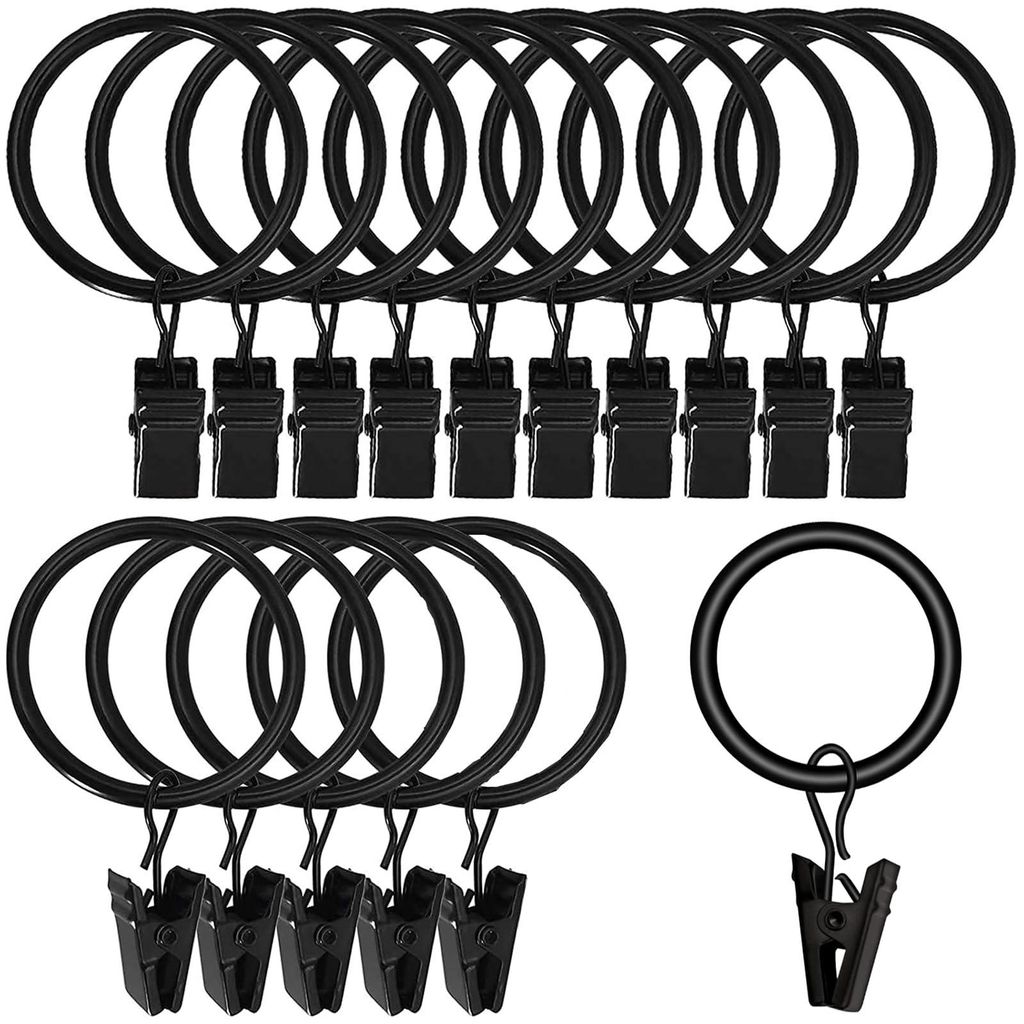 Set mit 40 Duschvorhangclips aus Metall, Vorhangringe mit Clips, für Metallstangen mit einem Durchmesser von (schwarz)