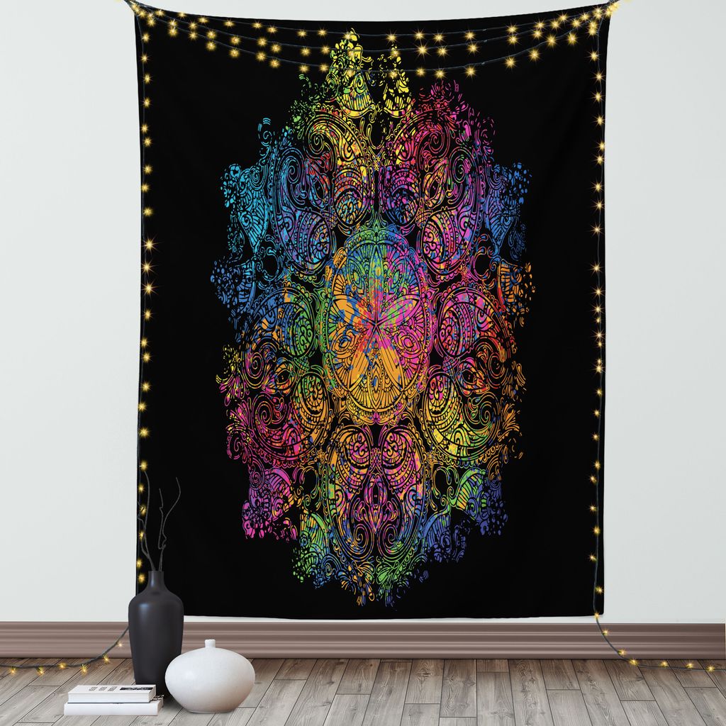 ABAKUHAUS Psychedelisch Wandteppich, Bunter Mandala-Muster-Kosmos-Universum-geistige ethnische Ikonen-Kitsch-Grafik, Wohnzimmer Schlafzimmer Seidig...