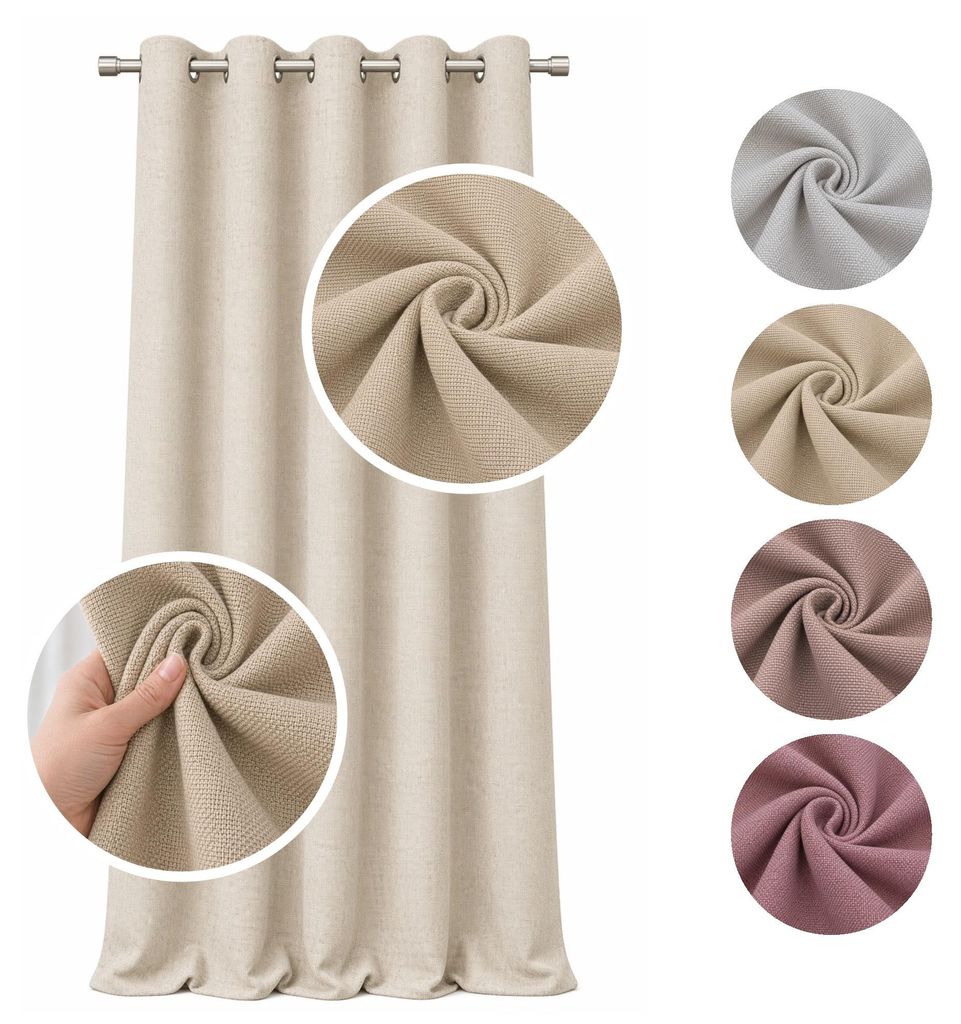 MEBLEODNOWA, Verdunkelungsvorhang, Vorhang Verdunkelnd, Leinwand, Dick, Beige, 140x250cm, Ösenvorhang, Pflegeleichter, Lichtdämpfender Vorhang