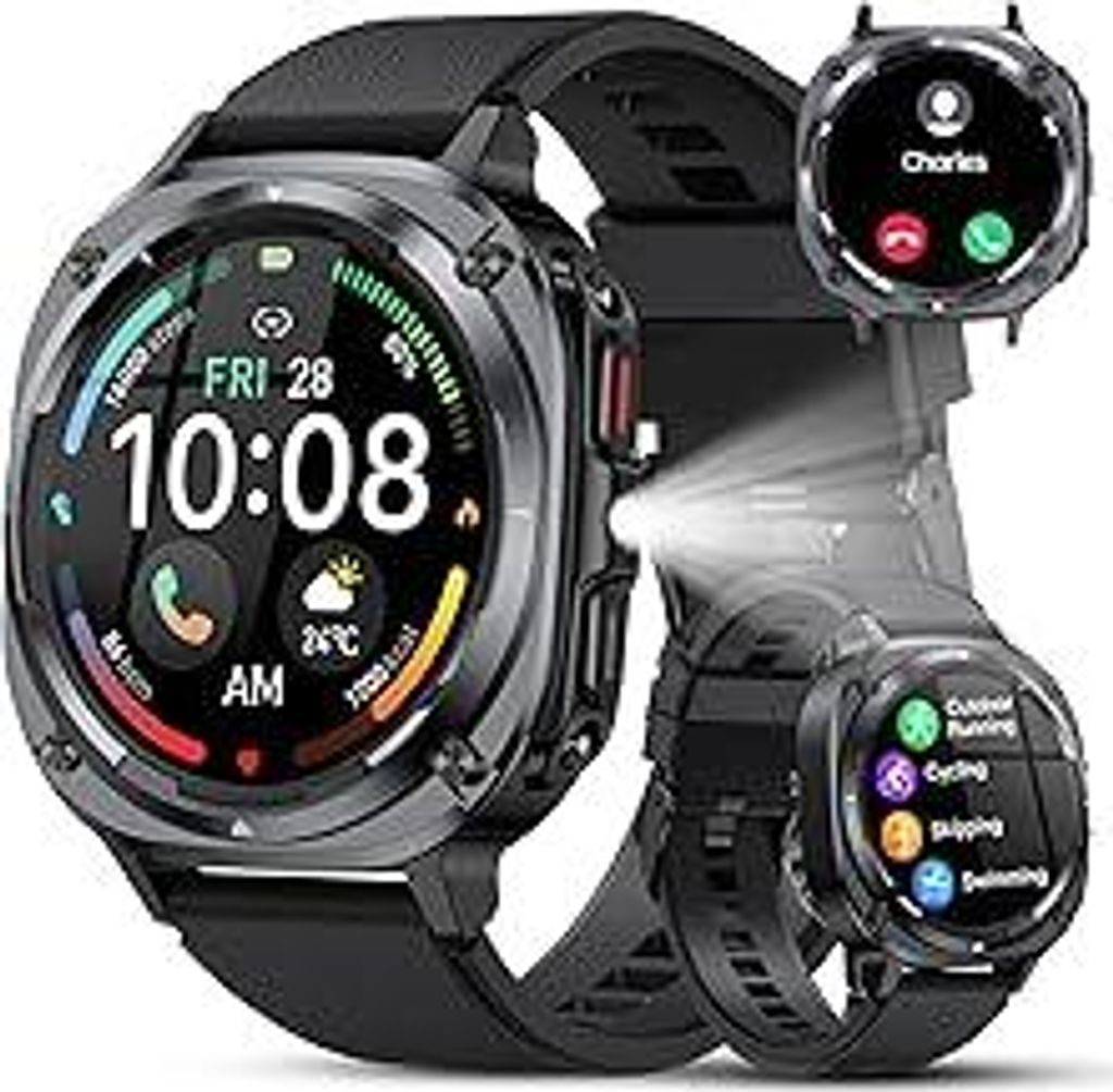 Smartwatch Herren, 1.45 AMOLED Smart Watch Herren mit Anrufe tätigen/Empfangen, 115+Sportmodi Fitnessuhr mit Herzfrequenz/Schrittzähler/Schlafmon...
