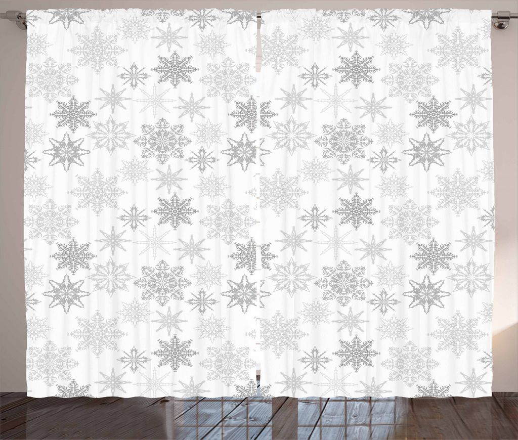 ABAKUHAUS Winter Rustikaler Vorhang, Aufwändige Eiskristalle, Wohnzimmer Universalband Gardinen mit Schlaufen und Haken, 280 x 245 cm, Grau Weiß ...