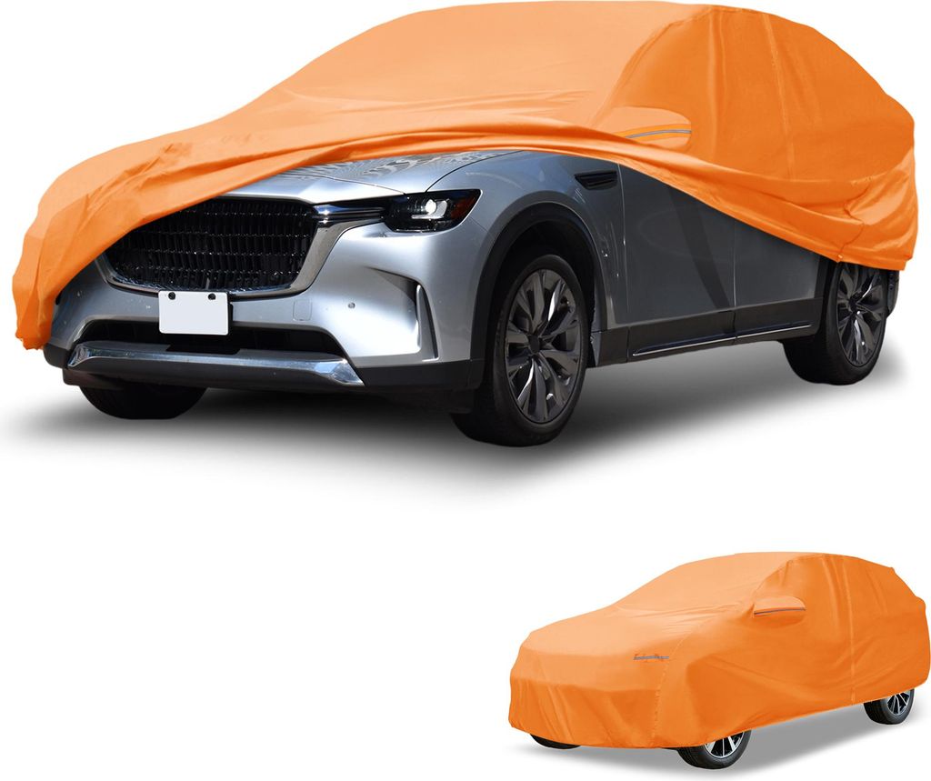 Autoabdeckung Wasserdicht Alle Wetter Automobil Au?en Anti-UV Sonne Regen Schutz Vollst?ndige Au?enabdeckung fš¹r Mazda CX-9 210D-PU Orange mit R...