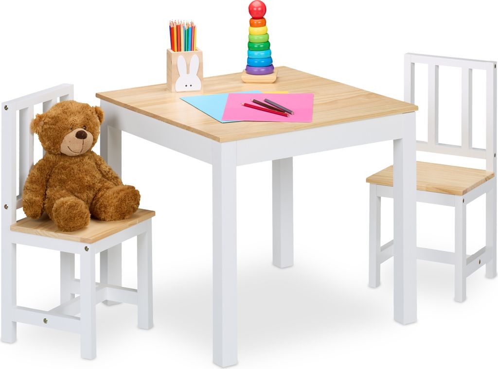 Relaxdays Kindersitzgruppe, 3-tlg., Kindertisch mit 2 Produktbild 