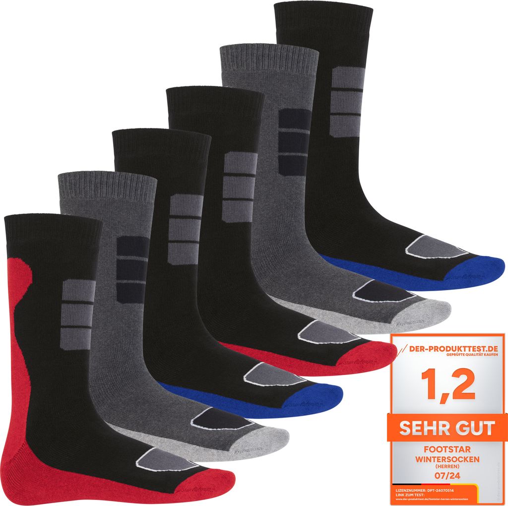 Footstar Wintersocken für Männer (6er-Pack) Frotteesocken mit Thermoeffekt - Mehrfarbig