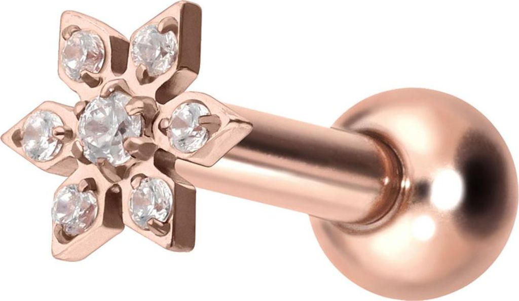 Ohrpiercing Titan Ohrpiercing mit Innengewinde KRISTALLBLUME RoséGold Stablänge: 8mm