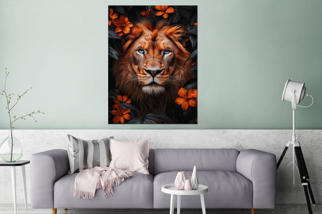 MuchoWow Wanddekoration Metall Metallbild Wandkunst 90x120 cm Löwe - Tierporträt - Natur - Blumen - Tier MuchoWow Aluminium Gemälde - Industrial