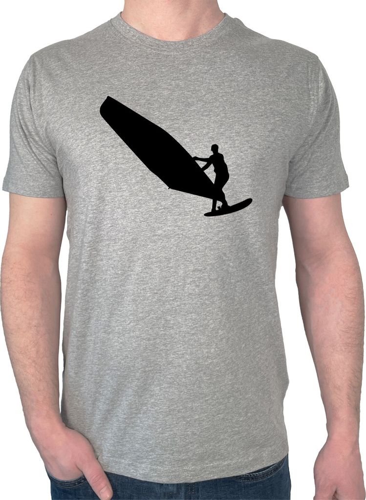 Huuraa Herren T-Shirt Windsurfen Silhouette XL Sport Grey Bio Baumwolle Fairtrade Herrenshirt Geschenkidee