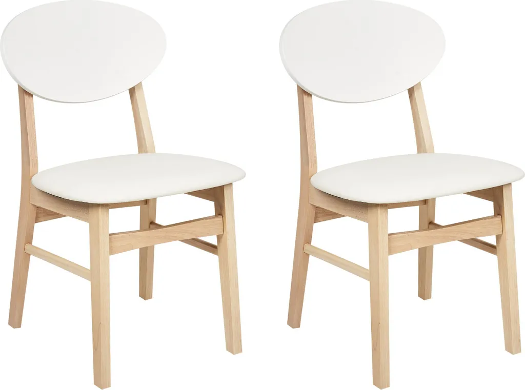 Chaises en bois de caoutchouc et cuir synthétique blanc crème, style rétro