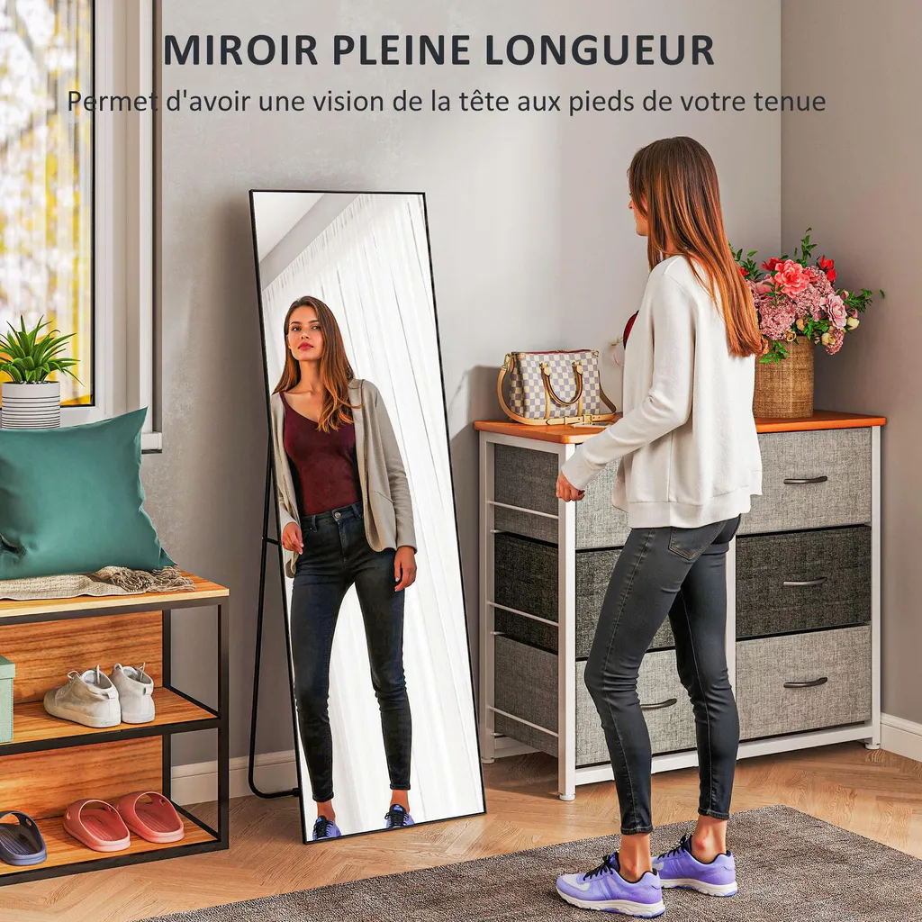 Miroir mural rectangulaire 160 cm avec cadre noir fin et robuste - 3
