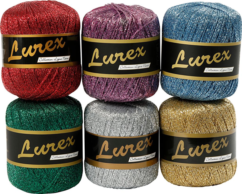 Lurex-Glitzergarn, L: 160 m, verschiedene Farben, 6x25 gr 1 Box