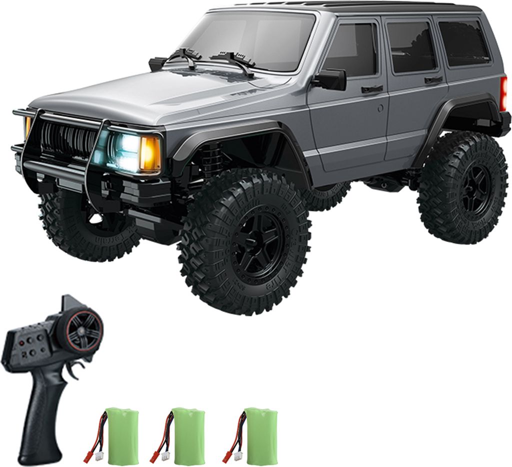 Ferngesteuertes Auto, 2,4 GHz 4WD wiederaufladbares elektrisches Gelaendefahrzeug mit LED-Leuchten, 3 Batterien, 1:18 Autospielzeuggeschenk fuer Ju...