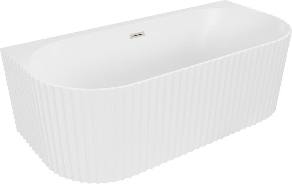 Mexen Sella freistehende Wandbadewanne geriffelt 170 x 80 cm, weiß matt, Überlauf gebürstetes Nickel - 52711708001-97