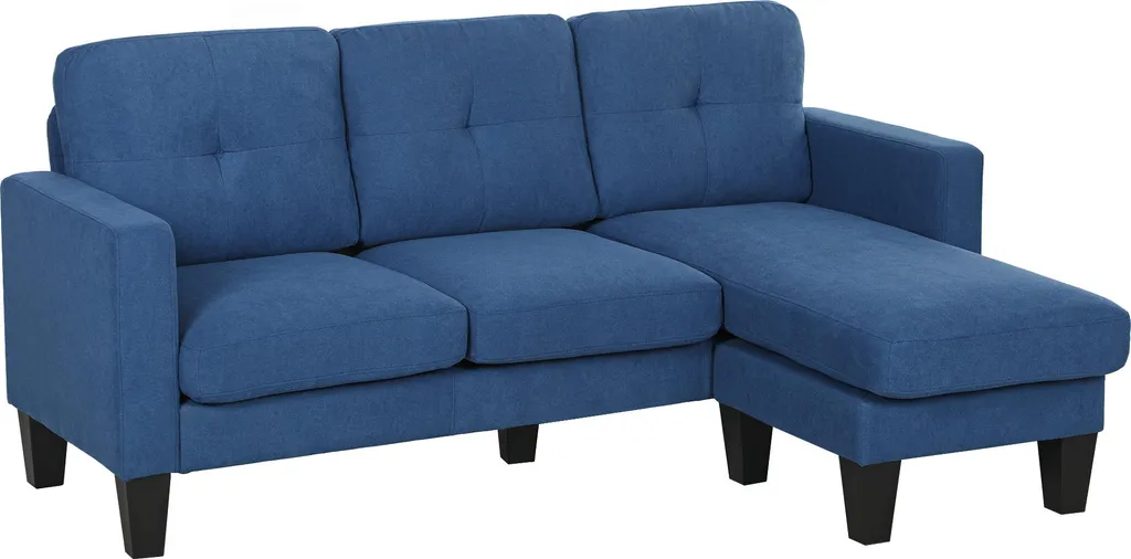Canapé d'angle grand confort 3 places, méridienne modulable tissu bleu