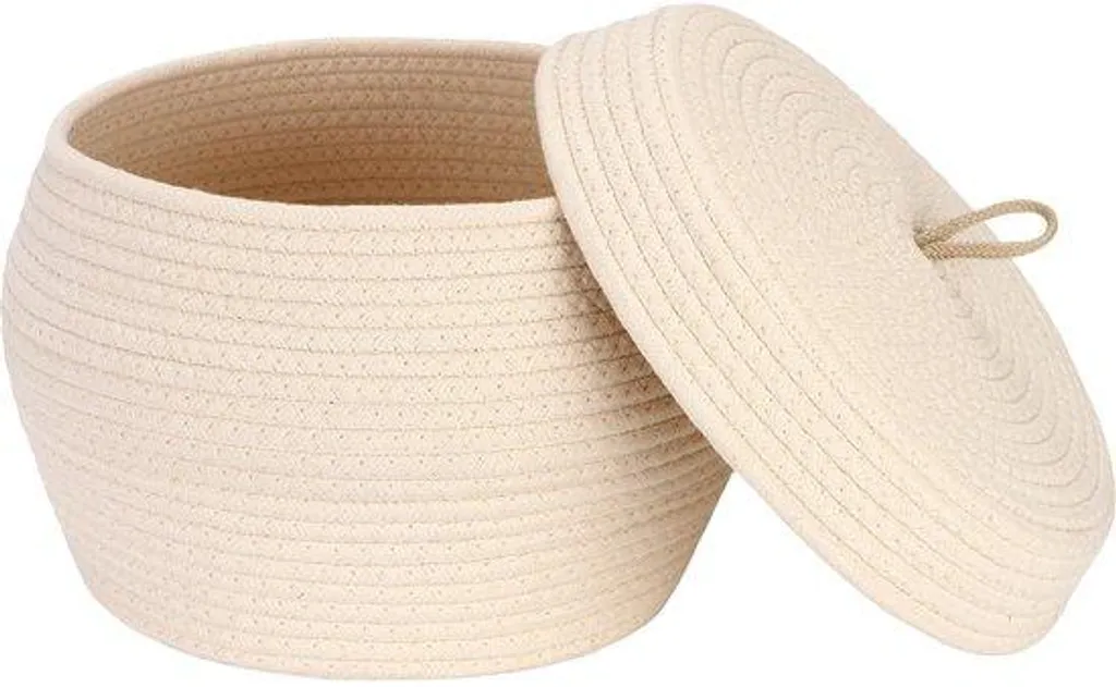Panier de rangement 33x23cm en coton tressé crème, couvercle inclus