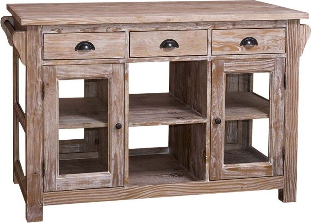 Casa Padrino Landhausstil Kücheninsel Naturfarben 135 x 65 x H. 90 cm - Landhausstil Küchenschrank mit 4 Glastüren und 6 Schubladen