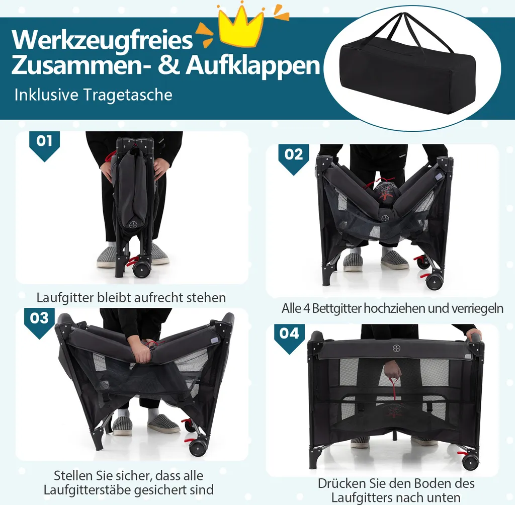 Lit bébé pliable gain de place avec table à langer et rangement bas - 3