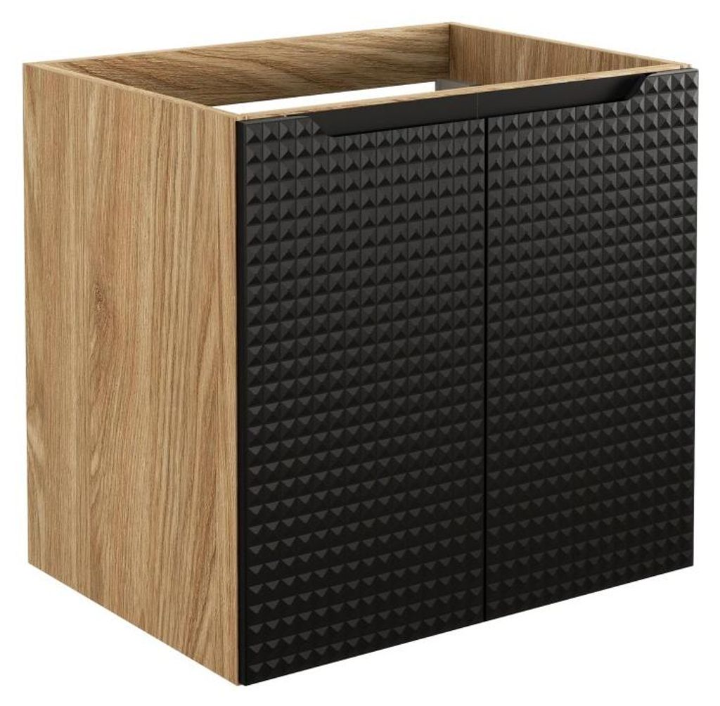 Möbelwaschtisch VELNIA – 2 Schubladen – 60 cm – Farbe Eichenhell und Schwarz – Zum Aufhängen