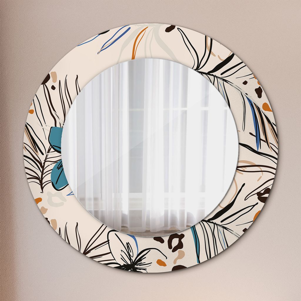 Ø60cm Modern Spiegel - Wandspiegel Wandmontage- Schlafzimmer - Blumen mit Dschungel Muster