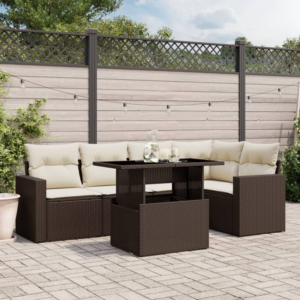 "Rabatt" 6-tlg. Garten-Sofagarnitur - mit sofa - mit Kissen Braun Poly Rattan - Lounge-Dining set CC10394