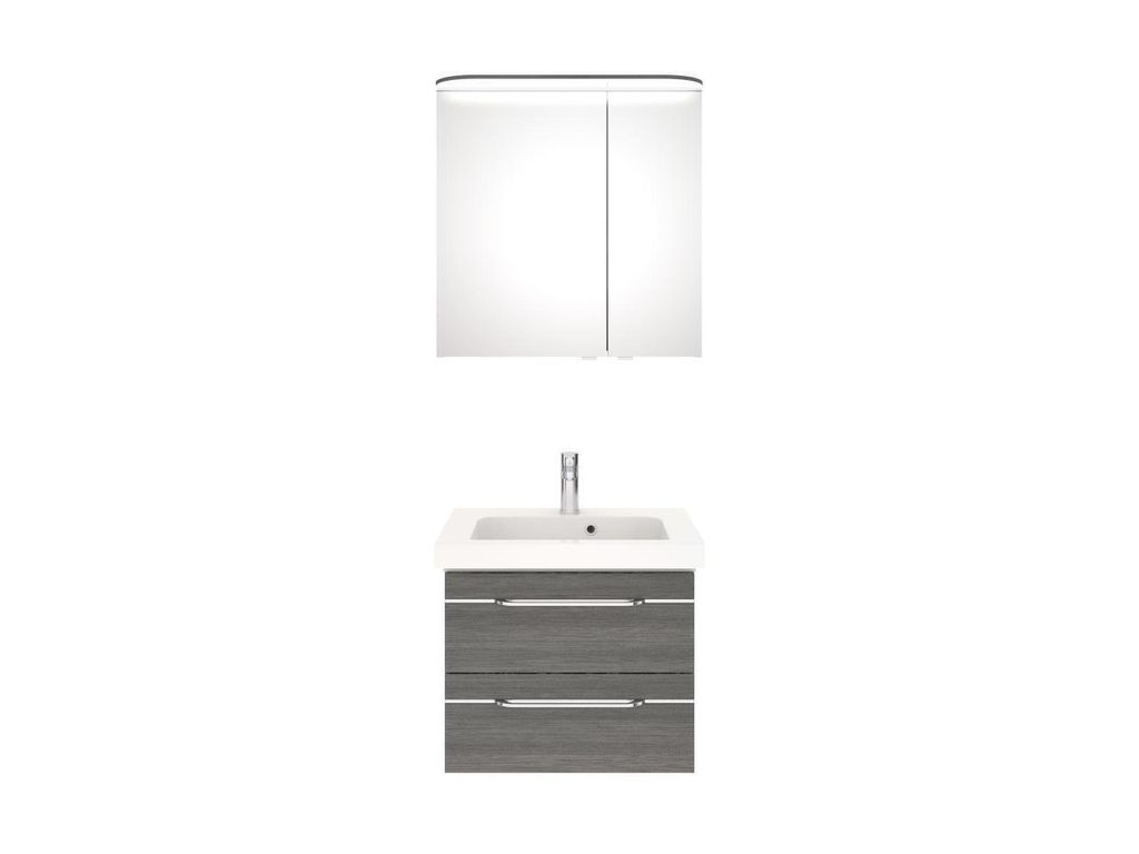 PELIPAL Balto Sprint Bad Möbel / Graphit Struktur quer NB, Waschtisch + Unterschrank + Spiegelschrank
