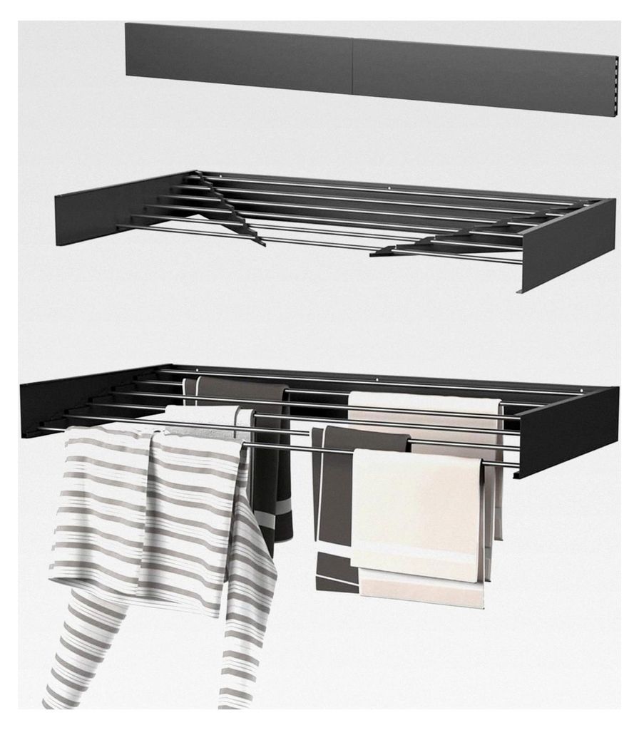 Wäscheständer Ausziehbar - Wandmontage, 6m Trockenlänge, Klappbarer Wäschetrockner 100cm, Schwarz, Robust und Platzsparend, Für Innen- und Au...